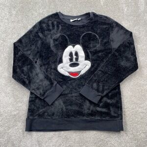 Disney Parks Velour Fleece Mickey Mouse Pullover Sweatshirt Unisex Size L Black